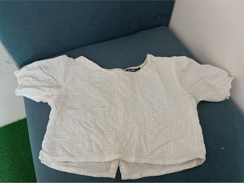 White Broderie Anglaise Crop Top