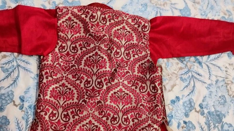 Boys's Red Brocade Nehru Jacket