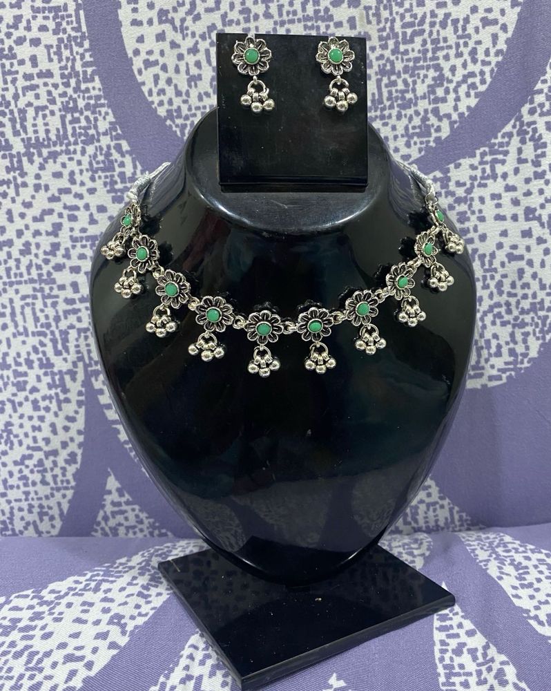 Oxidized Silver Tone Necklace &amp; Earring Set