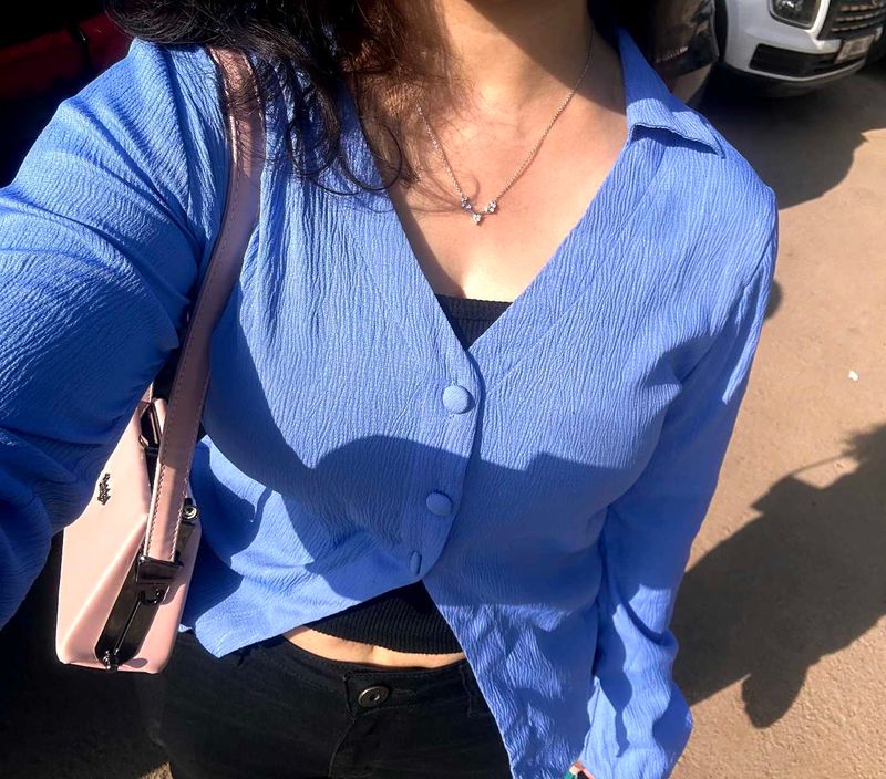 SHEIN BRANDED Chic Blue Button-Up Top shirt
