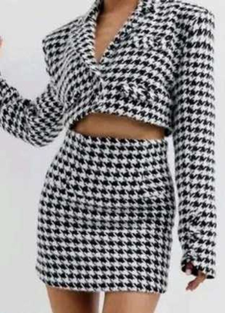 Houndstooth Cropped Blazer &amp; Skirt