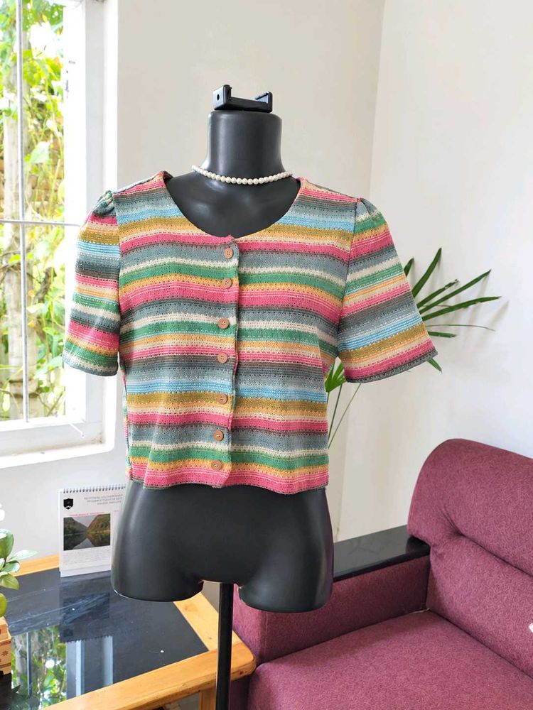 Colorful Striped Cropped Cardigan