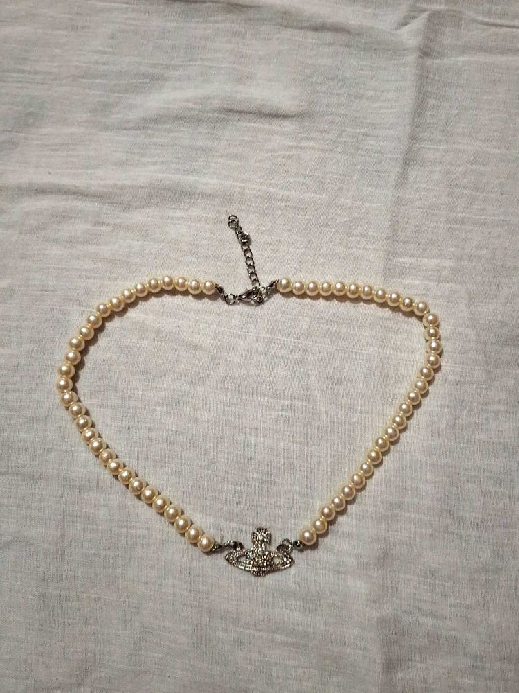 Pearl Choker Necklace with Orb Pendant