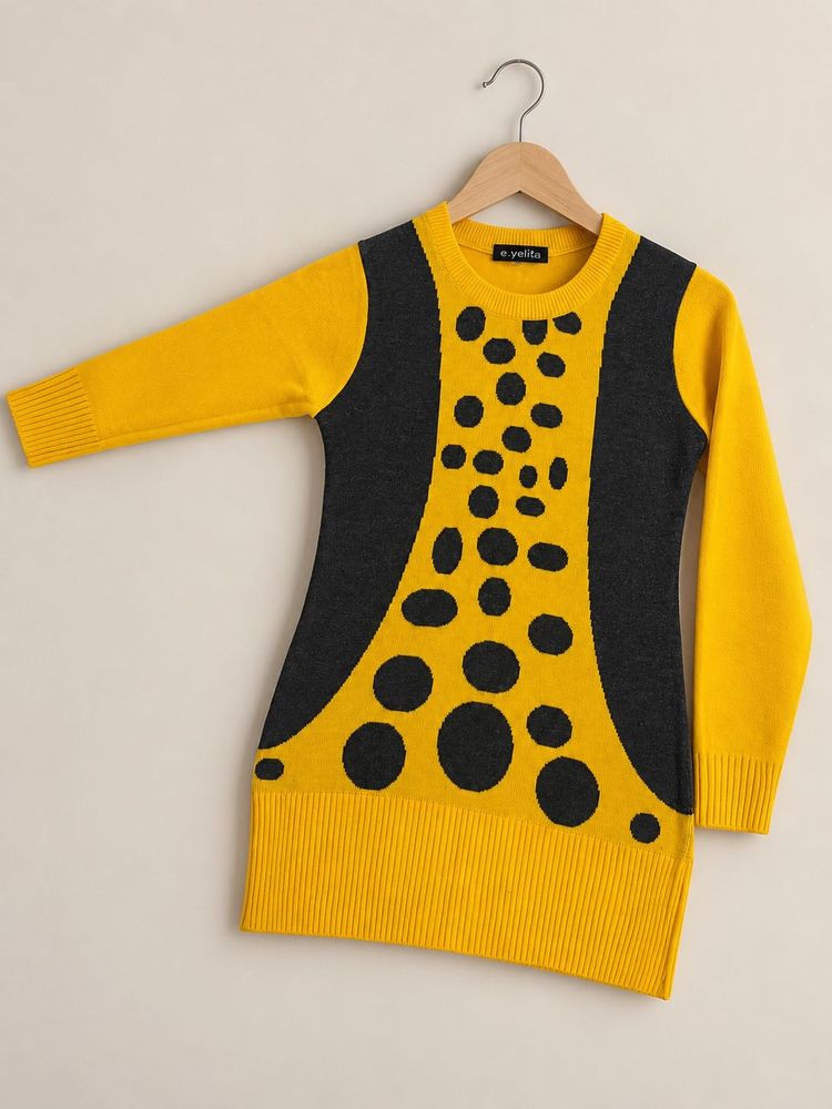Cute Yellow &amp; Grey Polka Dot Sweater