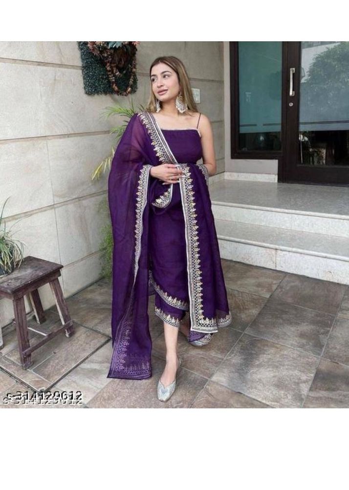 Elegant Purple Embroidered Suit Set