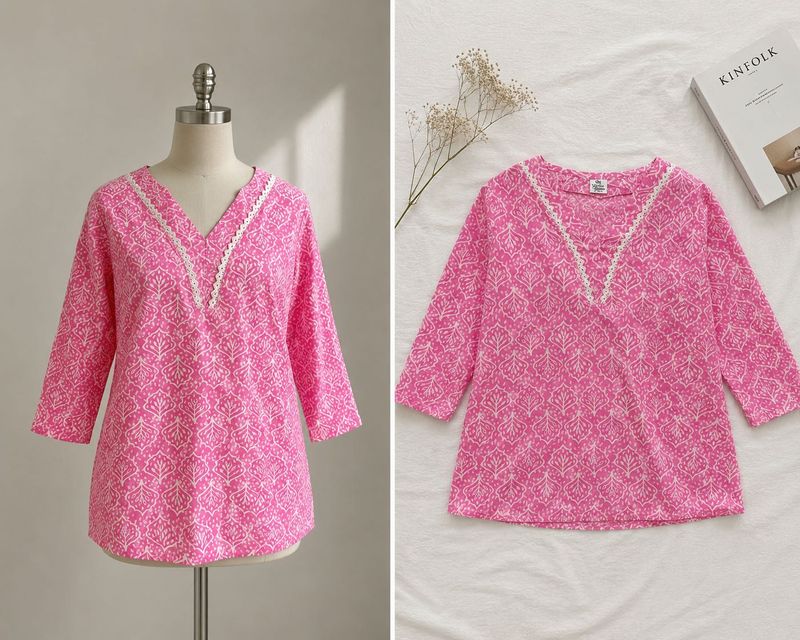 Vibrant Pink Block Print Kurta