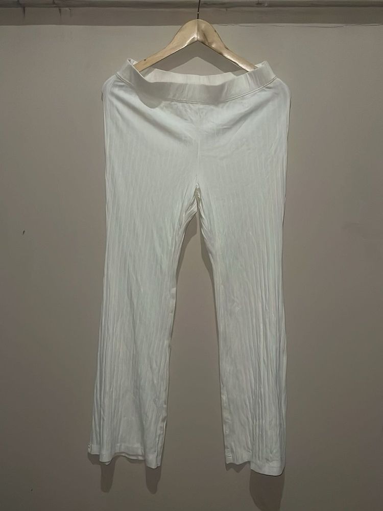 Ribbed White Flared Pants