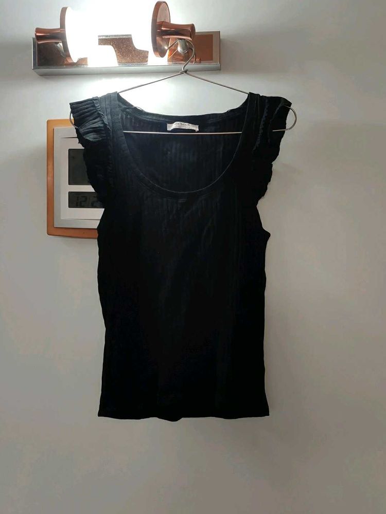 Black Ruffle Sleeve Top