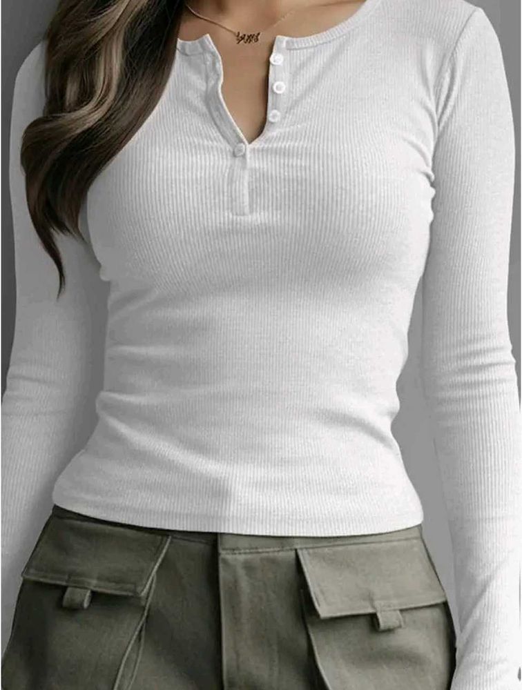 Ribbed Long Sleeve Henley Top
