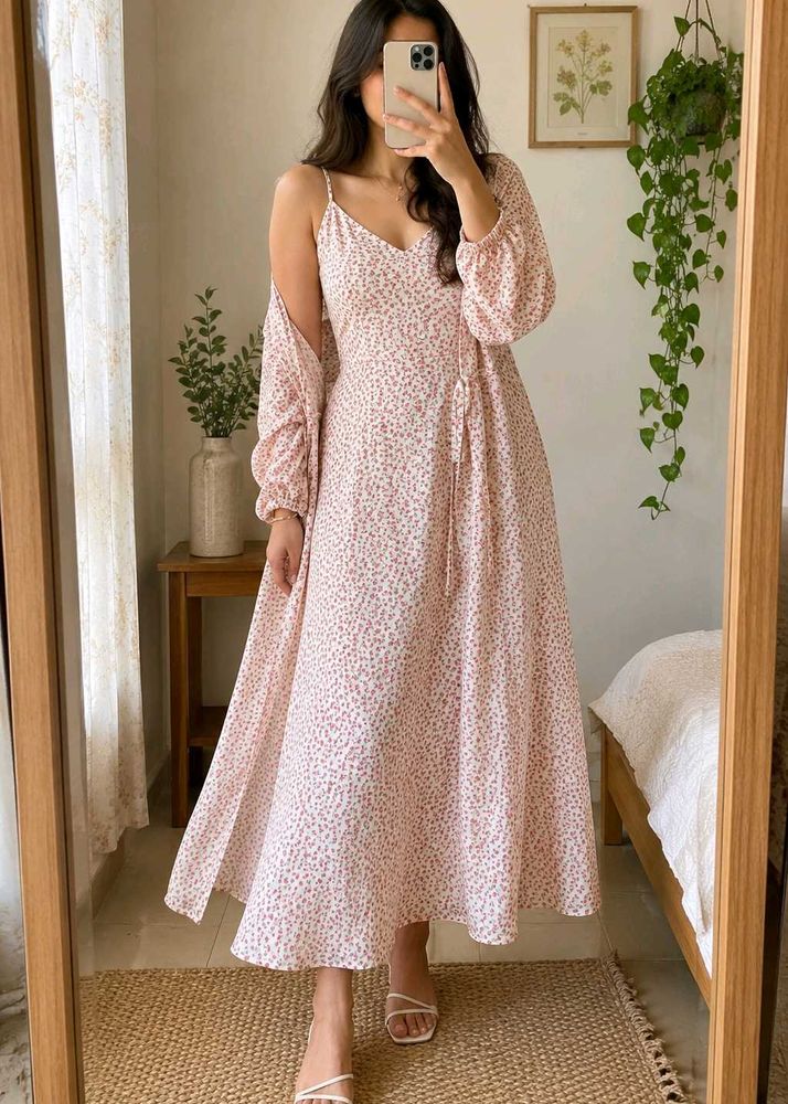 Floral Midi Dress Slv Less with Jacket