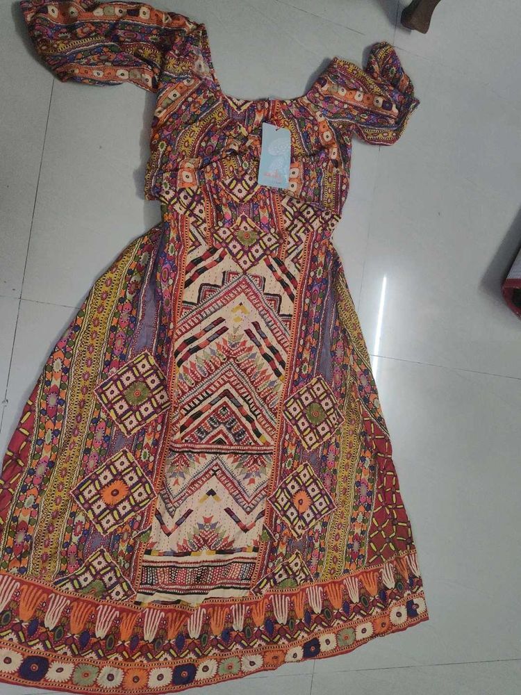 aarke by Ritu Kumar Boho Print Off-Shoulder Dress