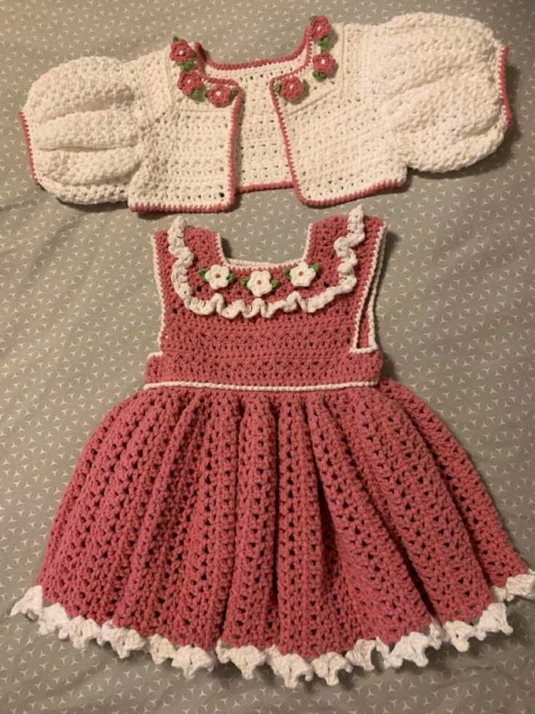 Handmade Crochet Dress &amp; Cardigan Set