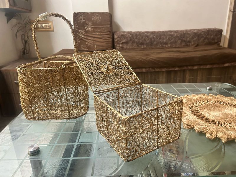 Elegant Gold Wire Storage Baskets