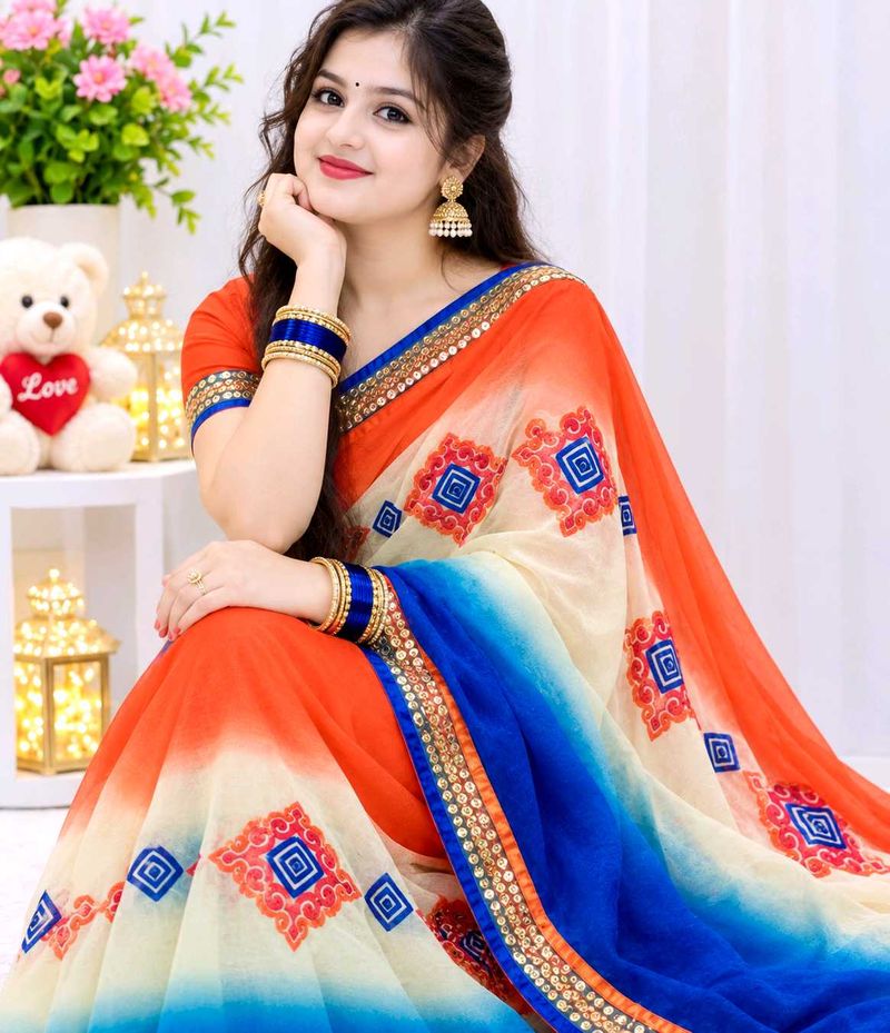 Vibrant Ombre Saree with Embroidered Border