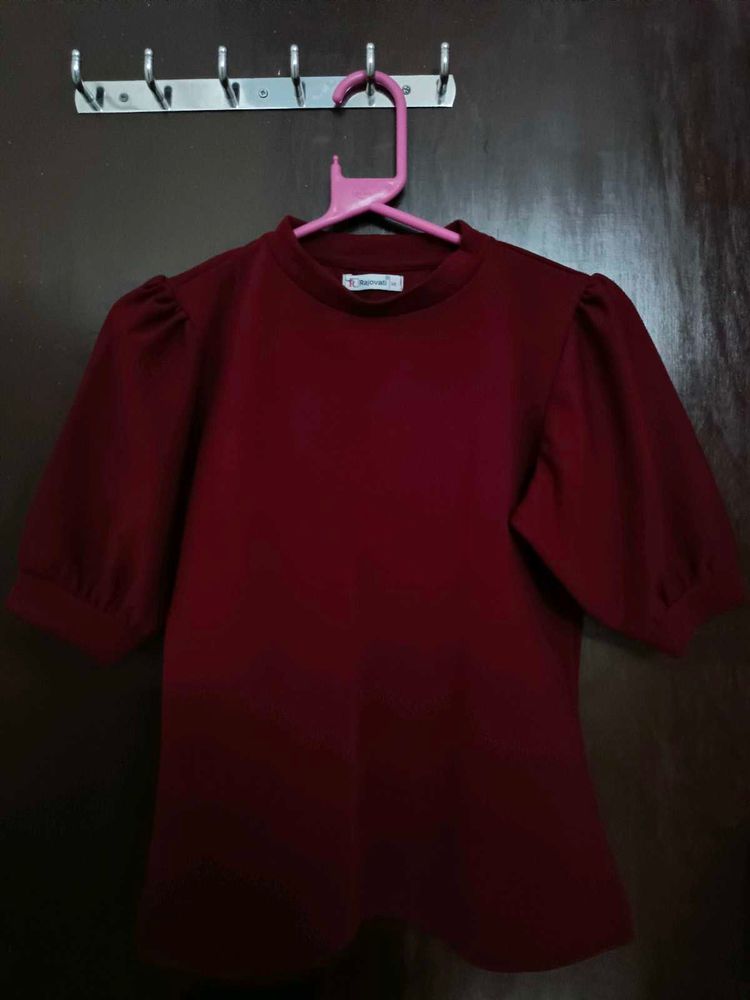 Burgundy Puff Sleeve Top