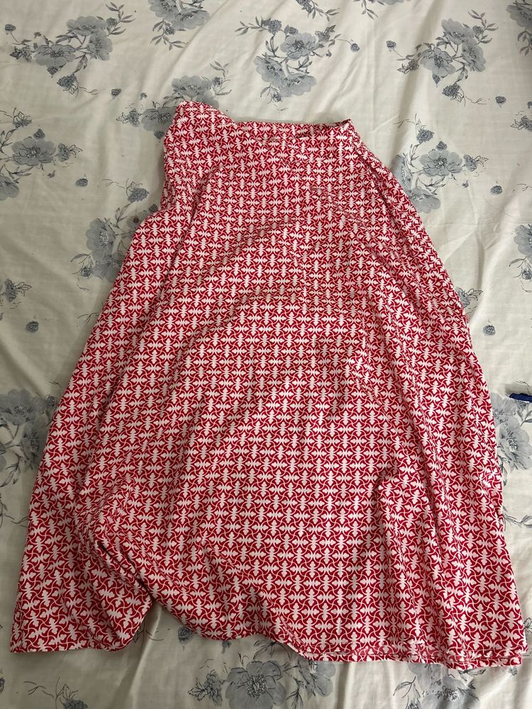 Red &amp; White Printed Ethnic Skirt