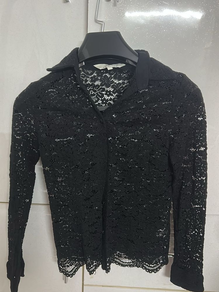 Black Lace Button-Up Top