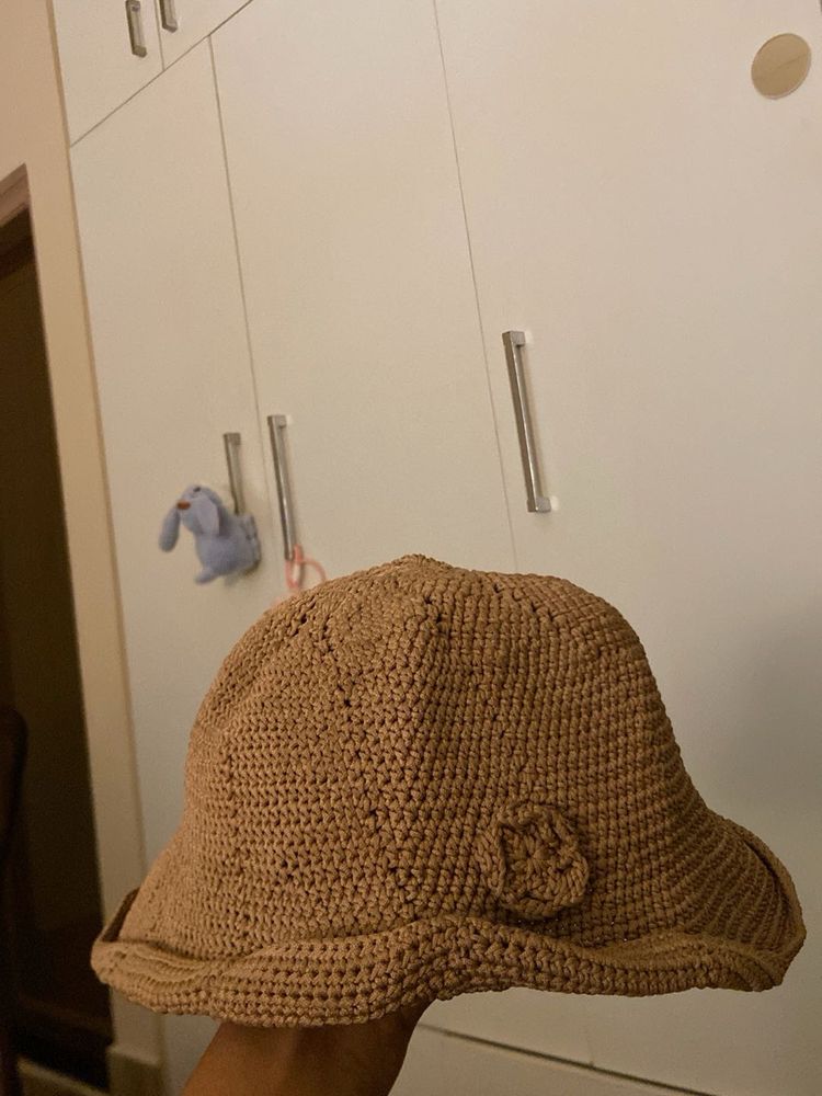 Crocheted Bucket Hat with Flower Accent