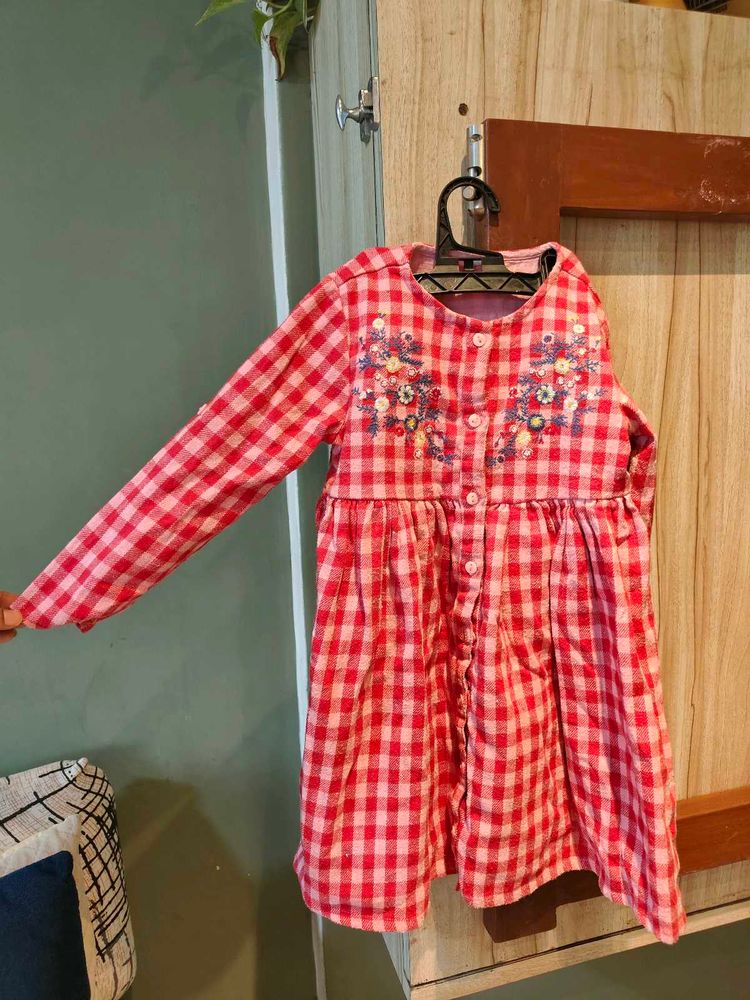 Red Riding Embroidery Woven Dress With