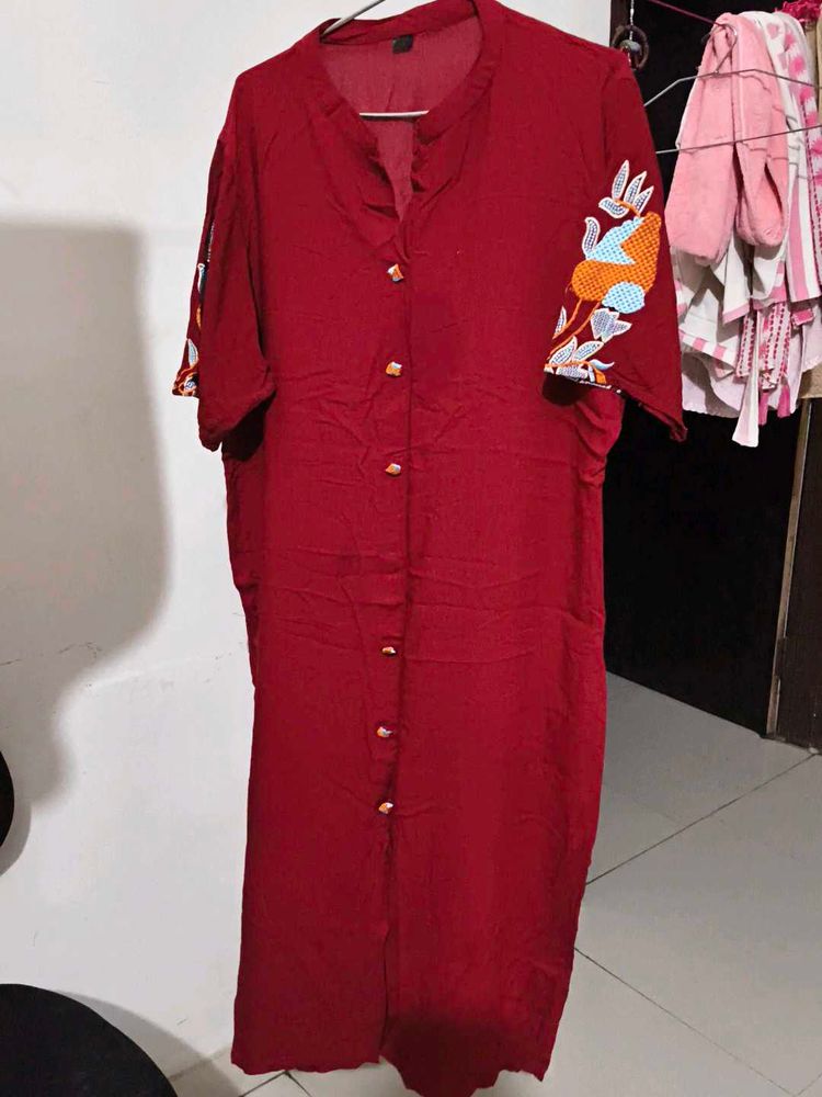 Vibrant Red Embroidered Kurta