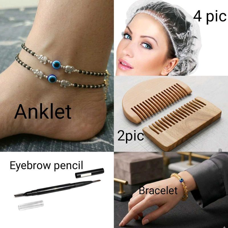 Anklet, Bracelet, Eyebrow Pencil, hair cap,comb