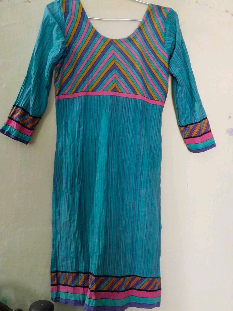 Vibrant Teal Crinkle Kurta