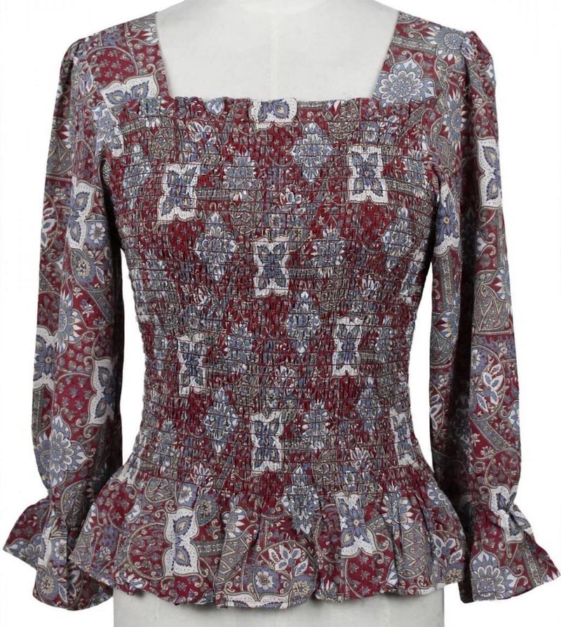 Boho Square Neck Smocked Top