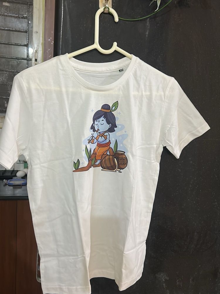 Cute Krishna Graphic White T-Shirt