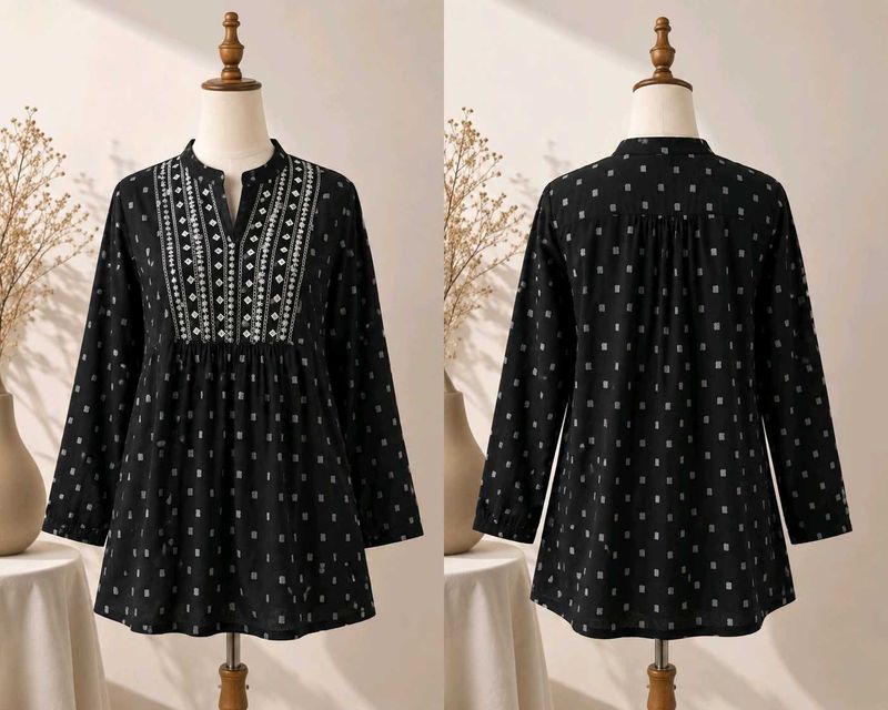 Embroidered Black Kurta Top
