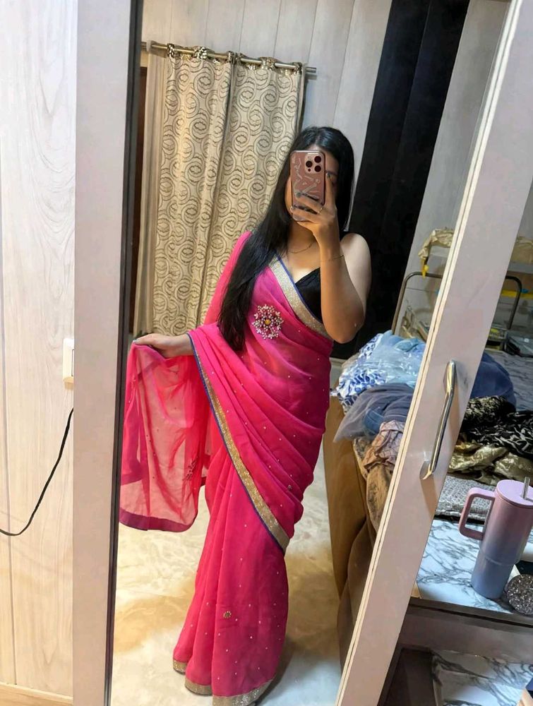 Beautiful Pink Embellished Saree