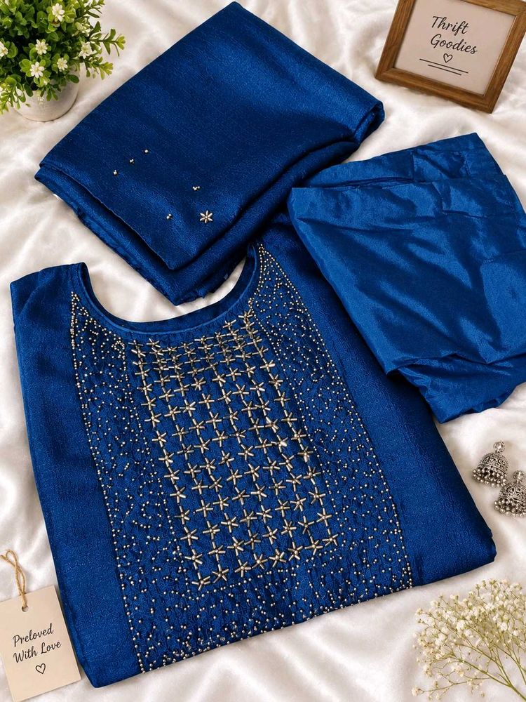 Teal Blue Handwork Embroidered Kurta Set With Chur