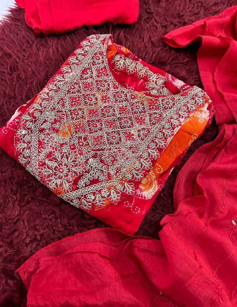 Red Embroidered Kurta Set