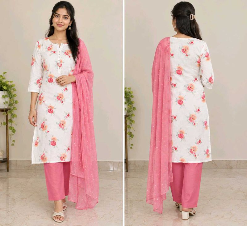 Floral Print Kurta Set with Dupatta