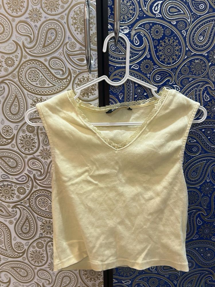 Cute Yellow Lace Trim Tank Top