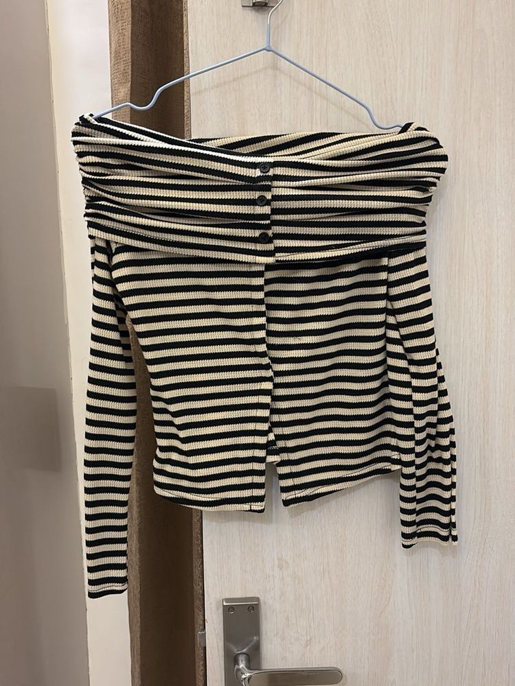 Off-Shoulder Striped Knit Top