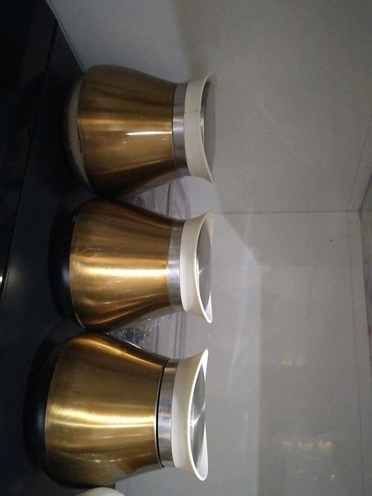 Set of Three Gold glass jar