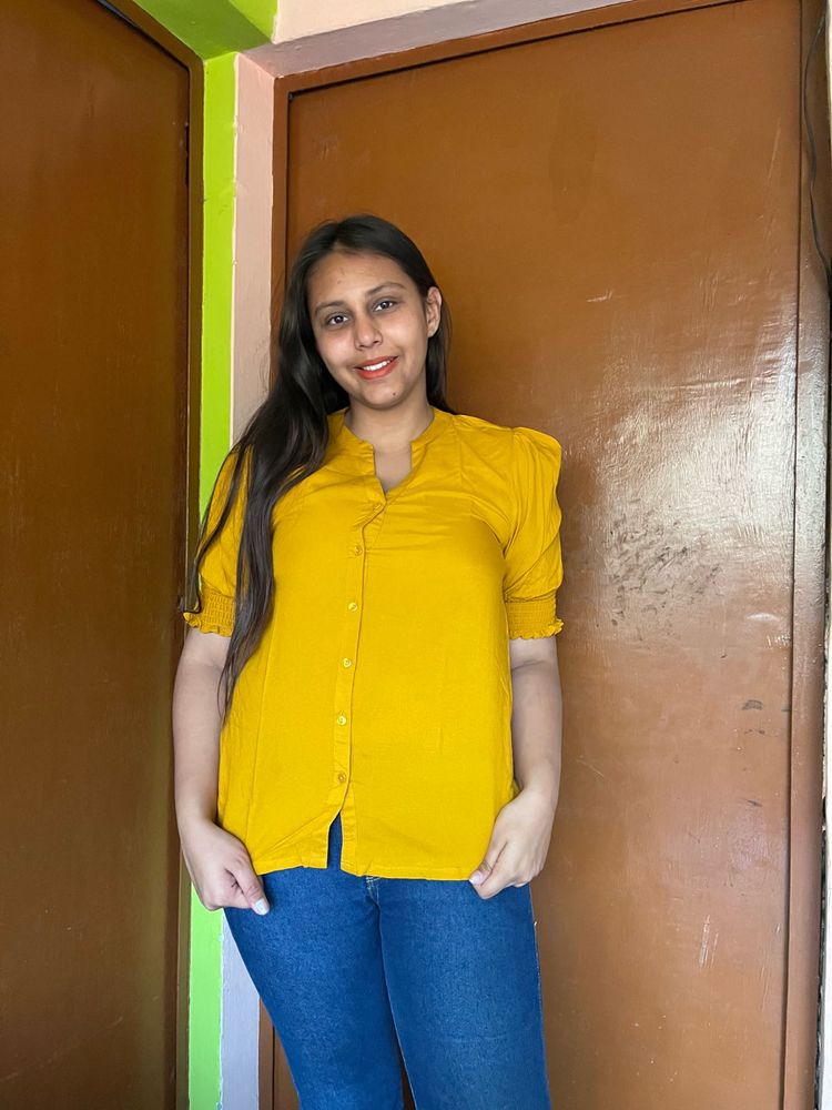 Stylish Yellow Button-Up Top