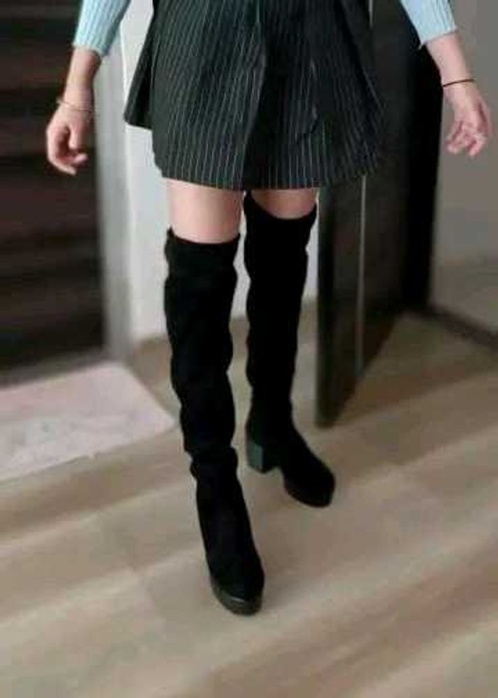 Black Suede Over-the-Knee Boots