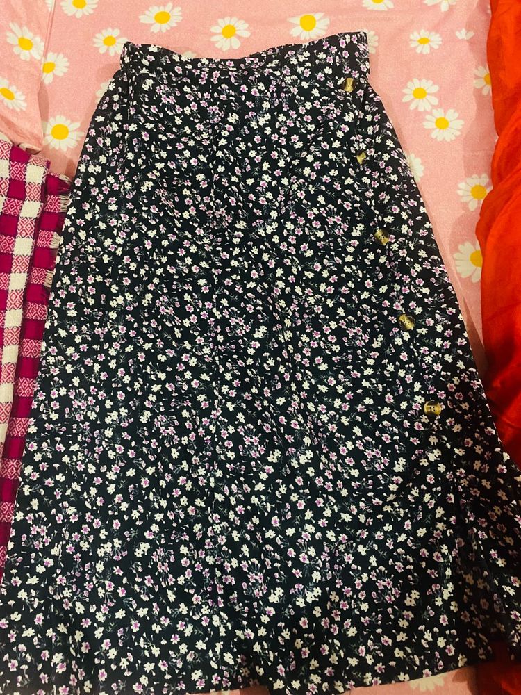 Black Floral Mini Skirt