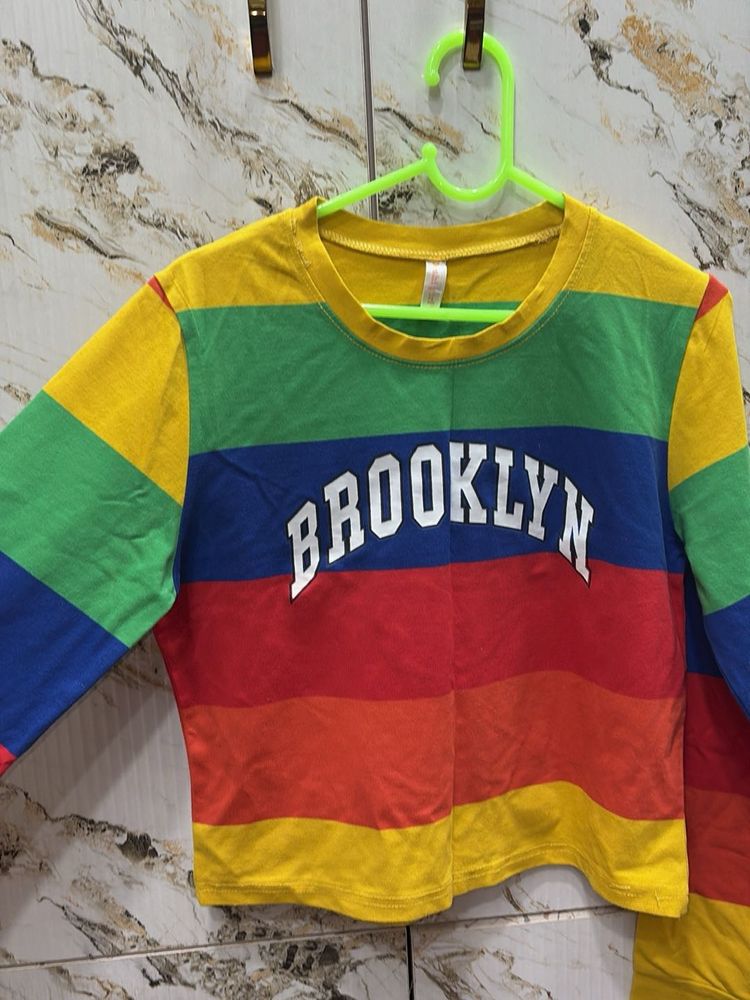 Vibrant Rainbow Striped Brooklyn T-Shirt