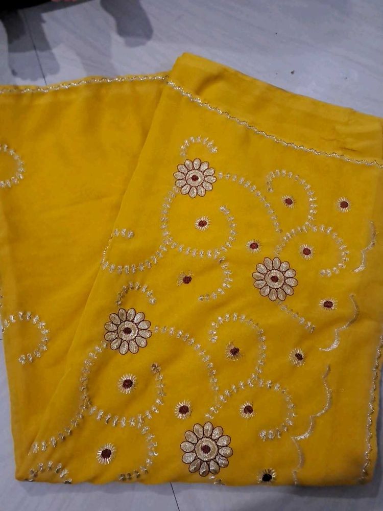 Vibrant Yellow Embroidered Saree