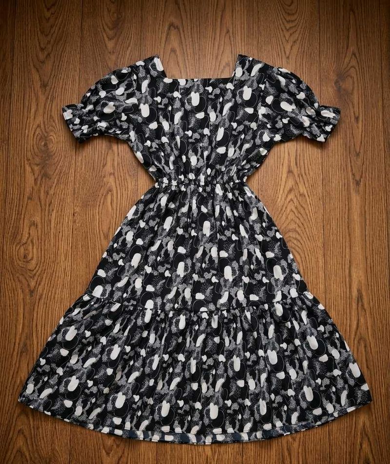 Black &amp; White Printed Tiered Dress