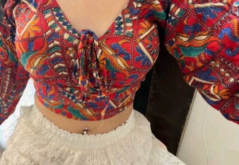 Bohemian Print Cropped Blouse