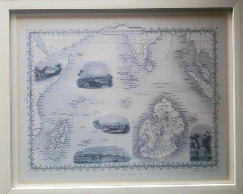 Rare Historic Painting Map of Indian Ocean Islands