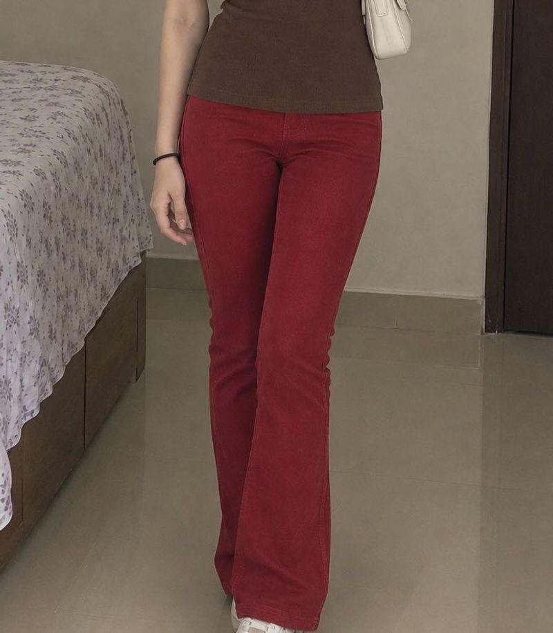Go Colors Red Corduroy Flare Pants