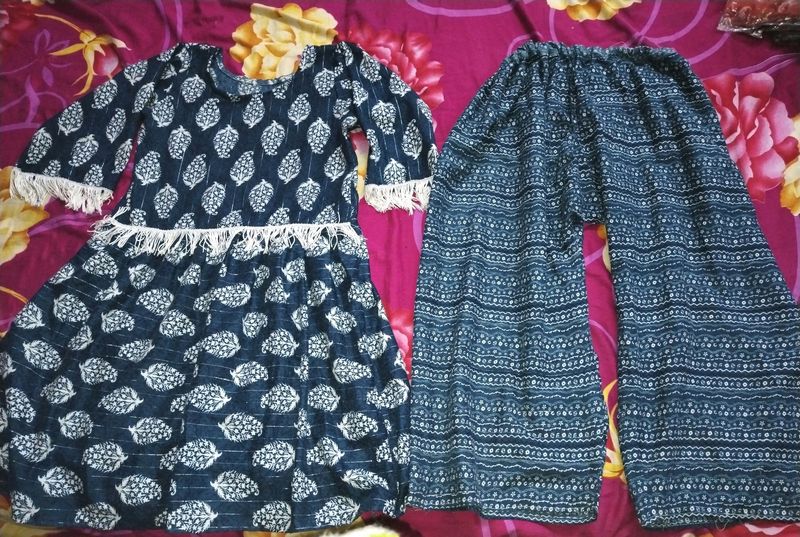 Navy Blue Short Frock Plazzo Set