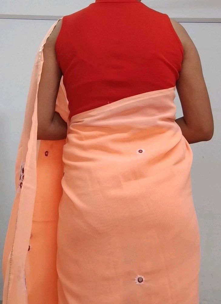 Peach Georgette Saree with Embroidery