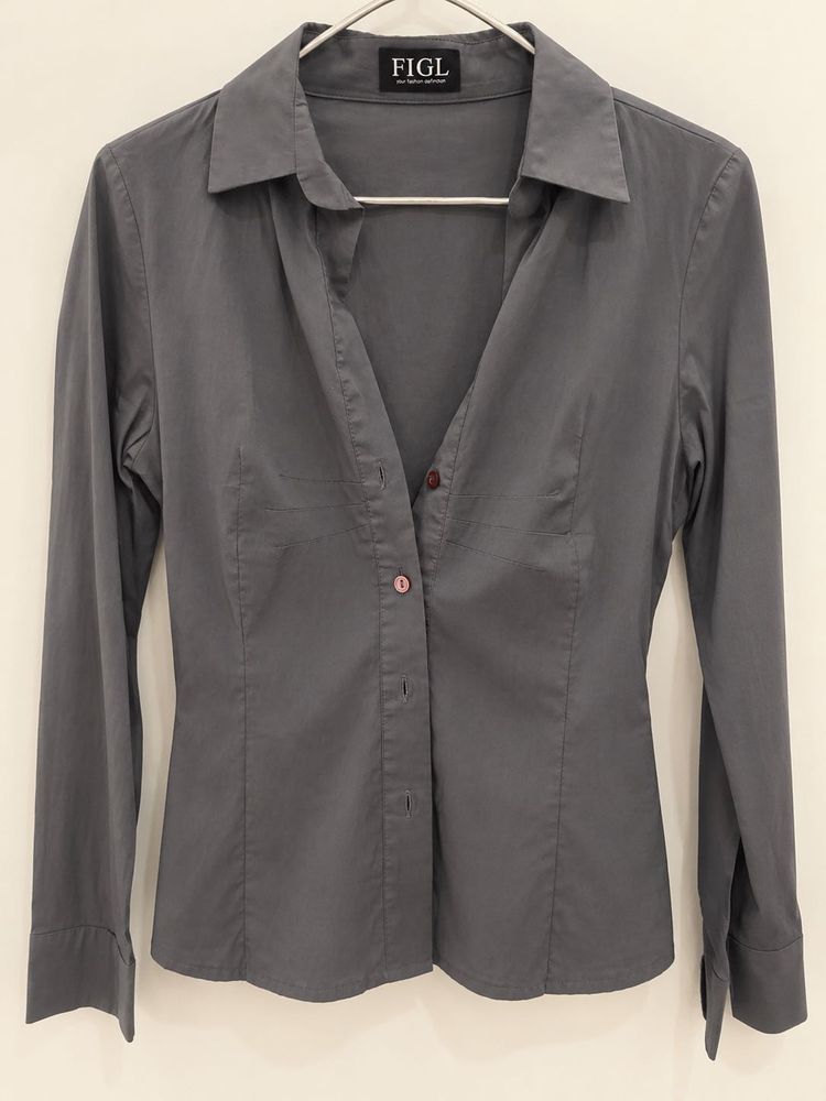 FIGL Grey Fitted Button-Up Shirt