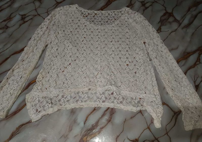 Cream Lace Long Sleeve Top