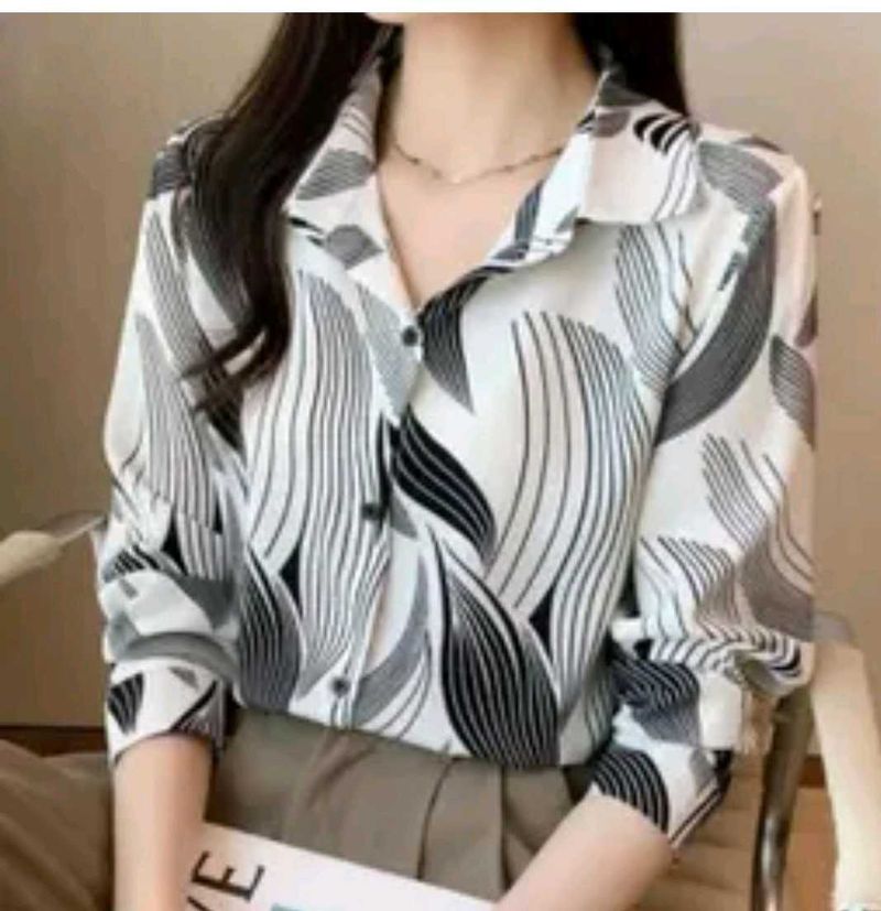 Chic Abstract Print Button-Up Shirt